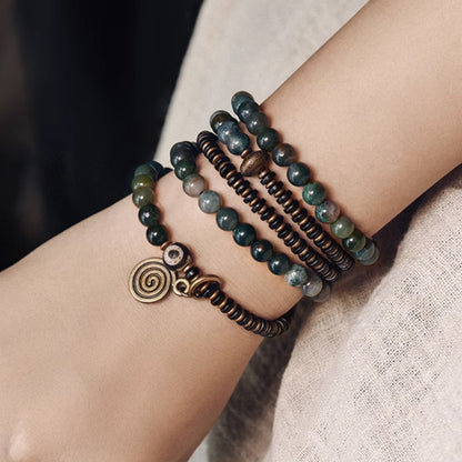 "Emerald River" Moss Agate & Copper Multi-Strand Bracelet