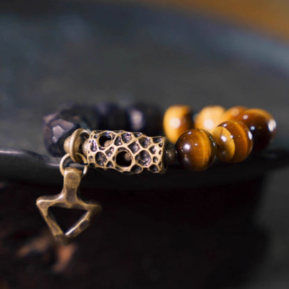 "Shadow & Flame" Ebony Wood & Tiger's Eye Bracelet – Earth's Duality in Balance