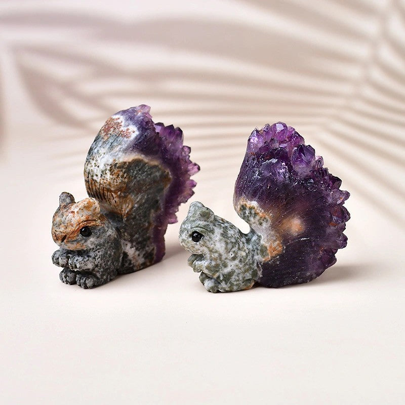 Squirrel Amethyst Cluster Decor