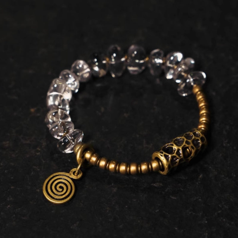 Handmade Raw White Crystal & Brass Bracelet