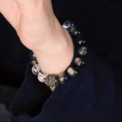 "Pure Shield" White Quartz & Golden Obsidian Bracelet