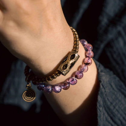 "Celestial Shield" Amethyst & Copper Double Wrap Bracelet
