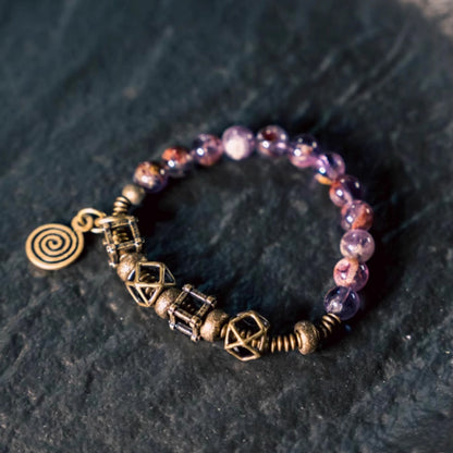 "Phantom Whisper" Purple Phantom Quartz & Raw Copper Bracelet