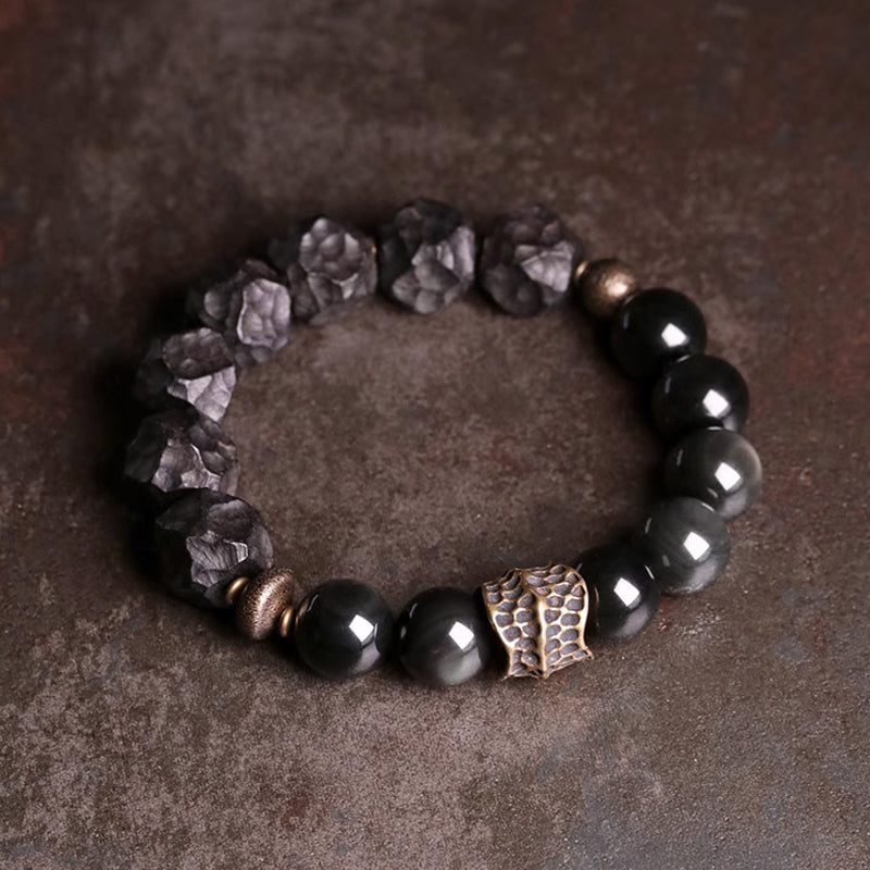 Black Sandalwood Obsidian Bracelet – Spiritual Defense & Inner Strength