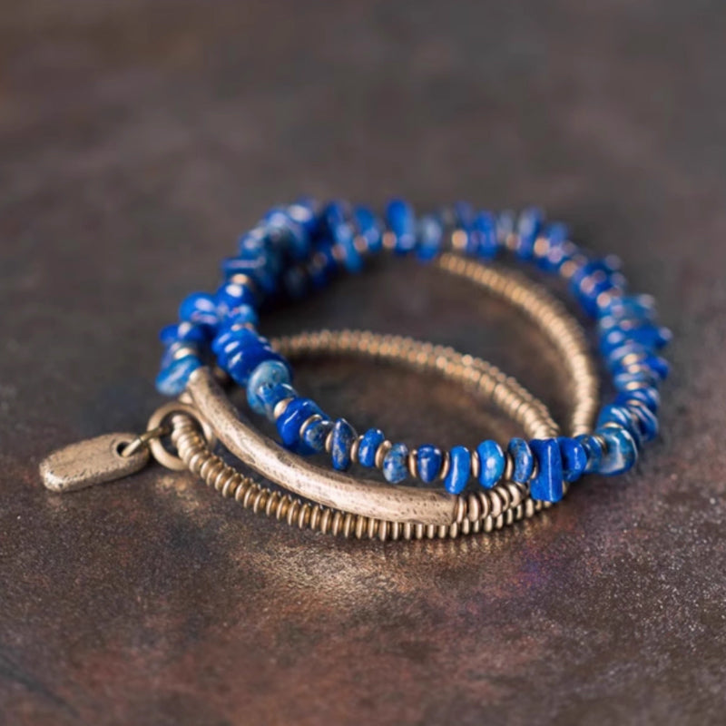 "Midnight Constellation" Lapis Lazuli & Raw Copper Multi-Strand Bracelet