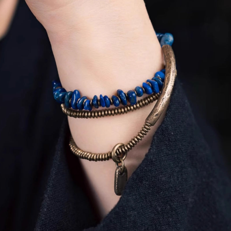 "Midnight Constellation" Lapis Lazuli & Raw Copper Multi-Strand Bracelet
