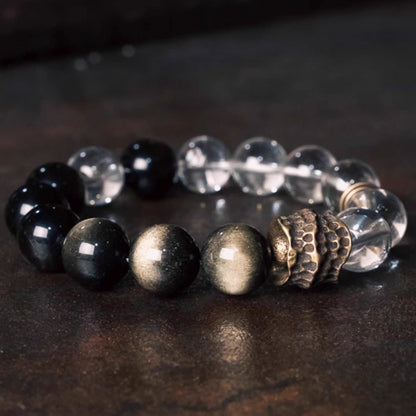 "Pure Shield" White Quartz & Golden Obsidian Bracelet