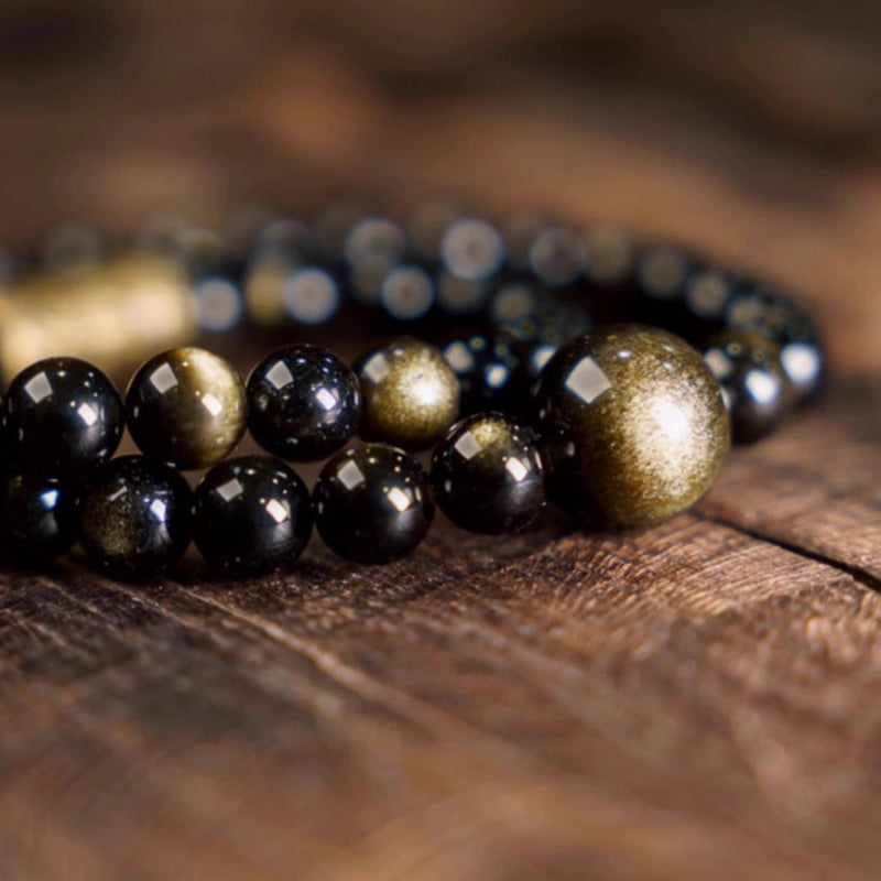 Double Strand Cat's Eye Black Obsidian Bracelet