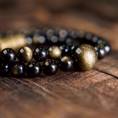 Double Strand Cat's Eye Black Obsidian Bracelet