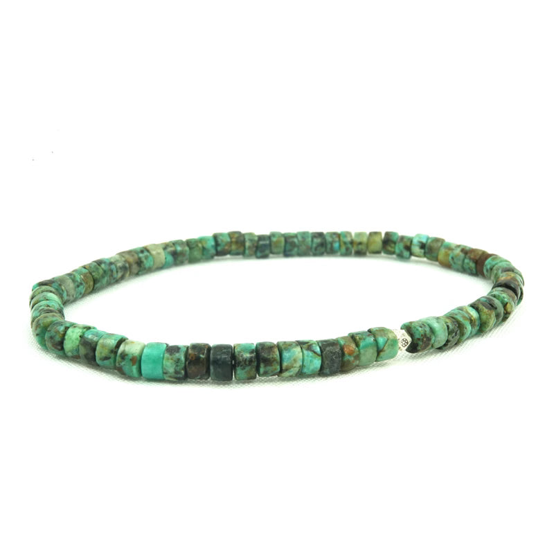 Natural Turquoise Silver Bead Bracelet