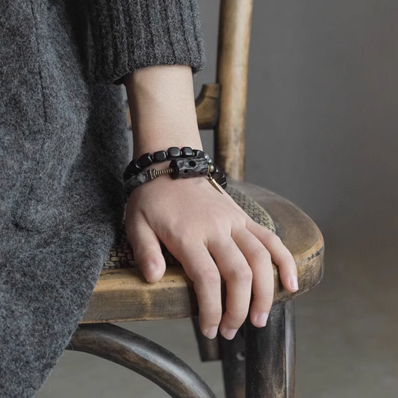 Black Rutilated Quartz & Ebony Wood Bracelet