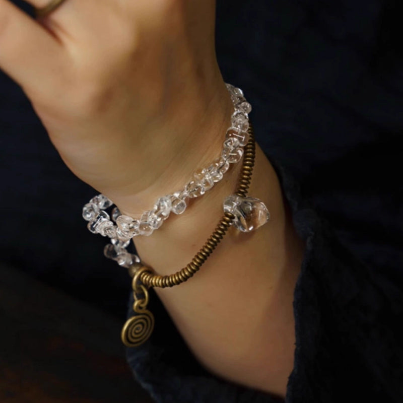 Double Wrap Raw Crystal & Brass Bracelet – Organic Energy Armor