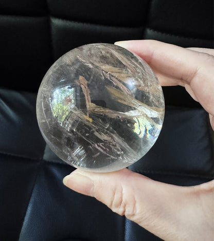 Golden Butterfly Crystal Ball (6.6cm) - Rare Garden Scene Quartz Sphere with Sparkles