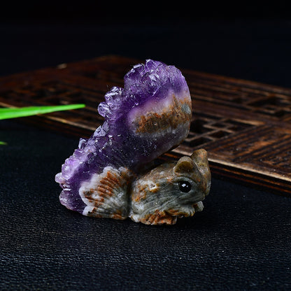 Squirrel Amethyst Cluster Decor