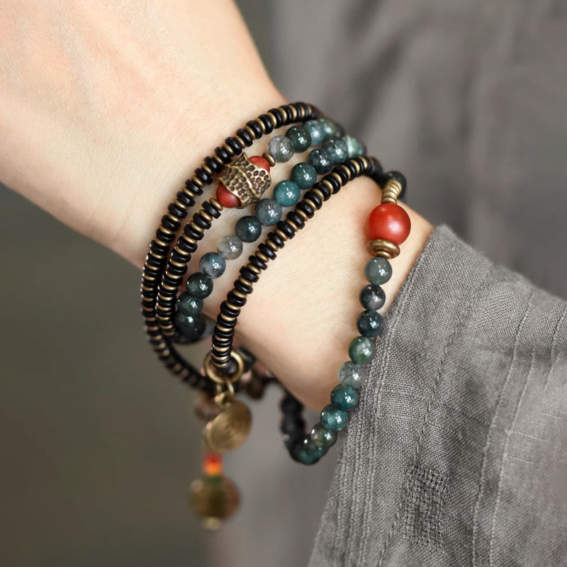 "Emerald River" Moss Agate & Copper Multi-Strand Bracelet