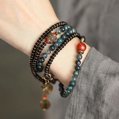 "Emerald River" Moss Agate & Copper Multi-Strand Bracelet