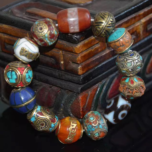 Healer's Dzi Bead and Turquoise Buddhist Mala