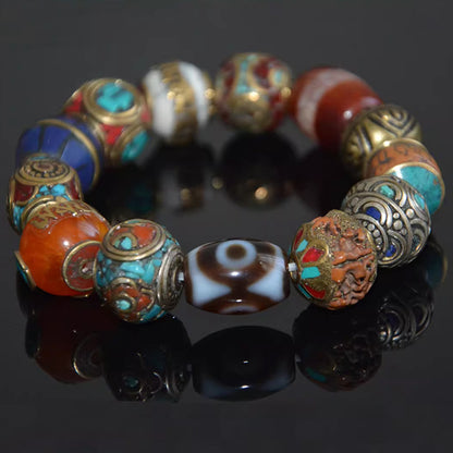 Healer's Dzi Bead and Turquoise Buddhist Mala