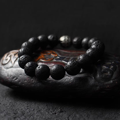 Obsidian and Lava Stone Lucky Bracelet
