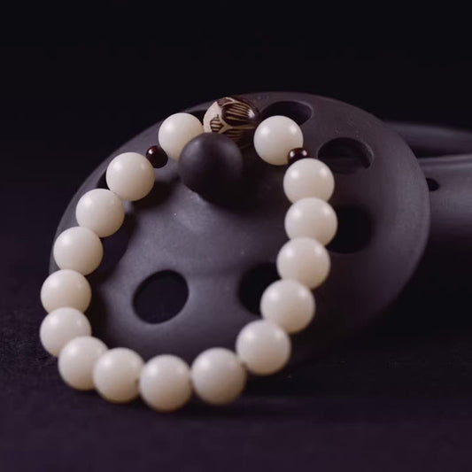 White Jade Bodhi Seed Bracelet