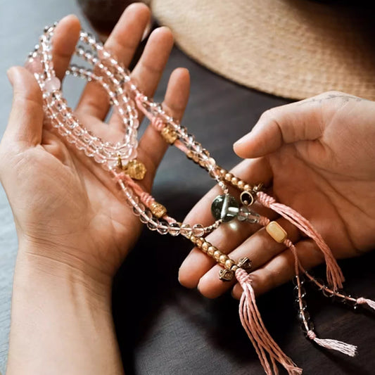 108-Clear Quartz and Rose Quartz Buddhist Mala