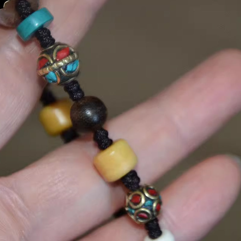 Three-Eyed Blood Vein Weathered Dzi Bead Bracelet