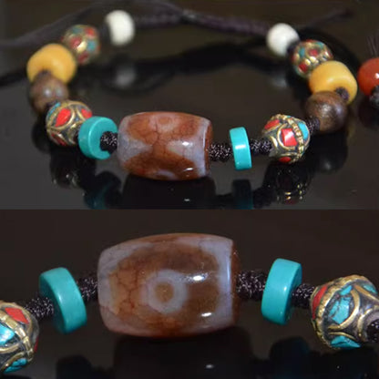 Three-Eyed Blood Vein Weathered Dzi Bead Bracelet