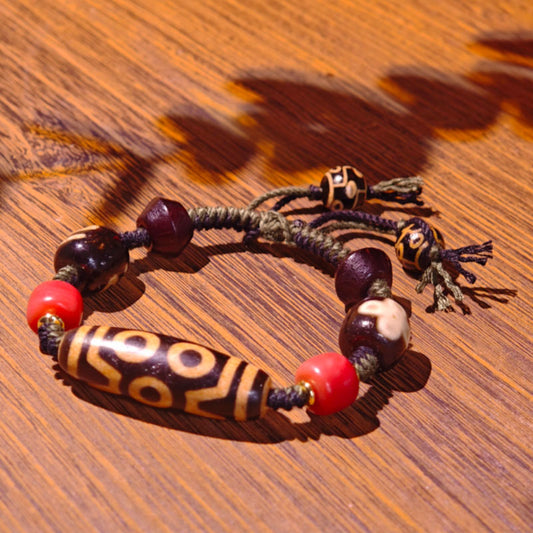 Auspicious Seven-Eye Dzi Bead Bracelet
