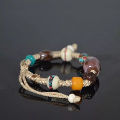 Blood Vein Dragon Pattern Tiger Tooth Dzi Bead Bracelet