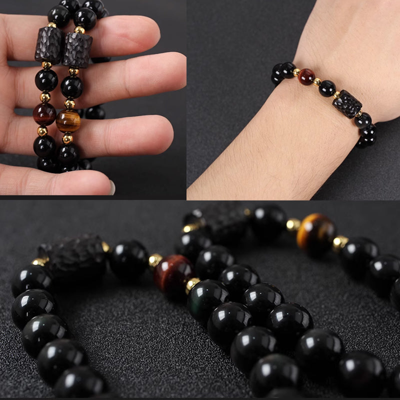 Obsidian, Red Tiger's Eye, and Yellow Tiger's Eye Bracelet
